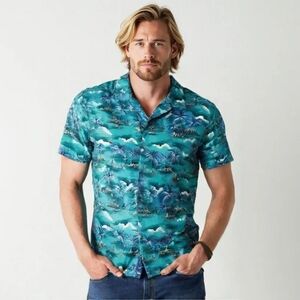 Evergreen Island Men's Hawaiian Button Up Shirt, Vintage Shirt, Size Large
